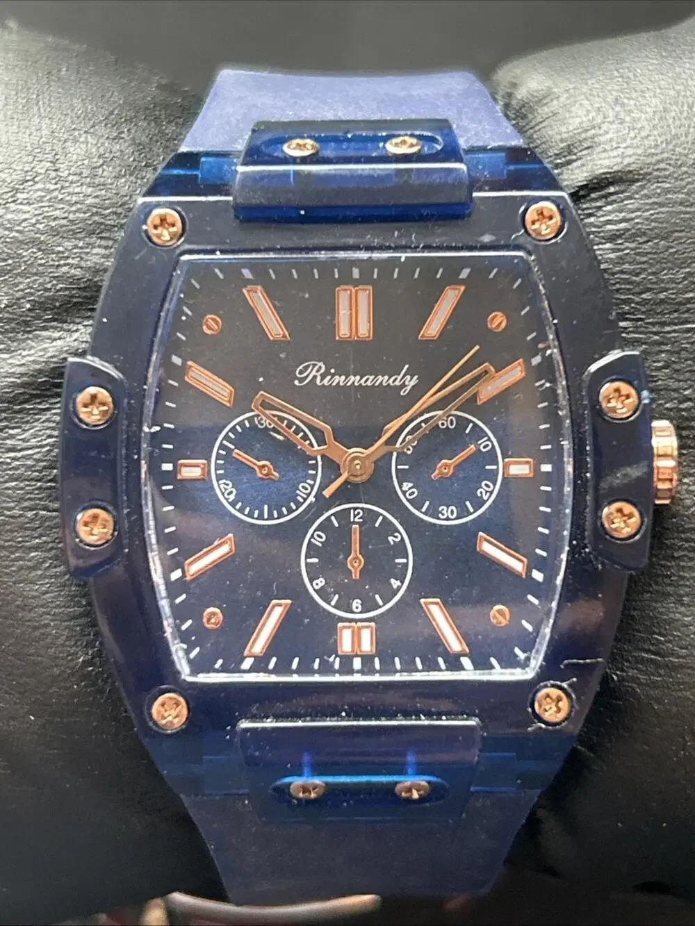 Rinnandy Rose Gold And Navy Tone Quartz Watch